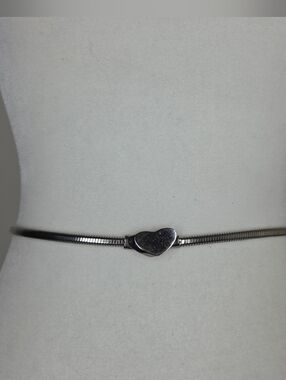 Vtg Silver Tone Snake Chain Stretchy Waist Cinch Skinny Belt Heart Buckle 25"